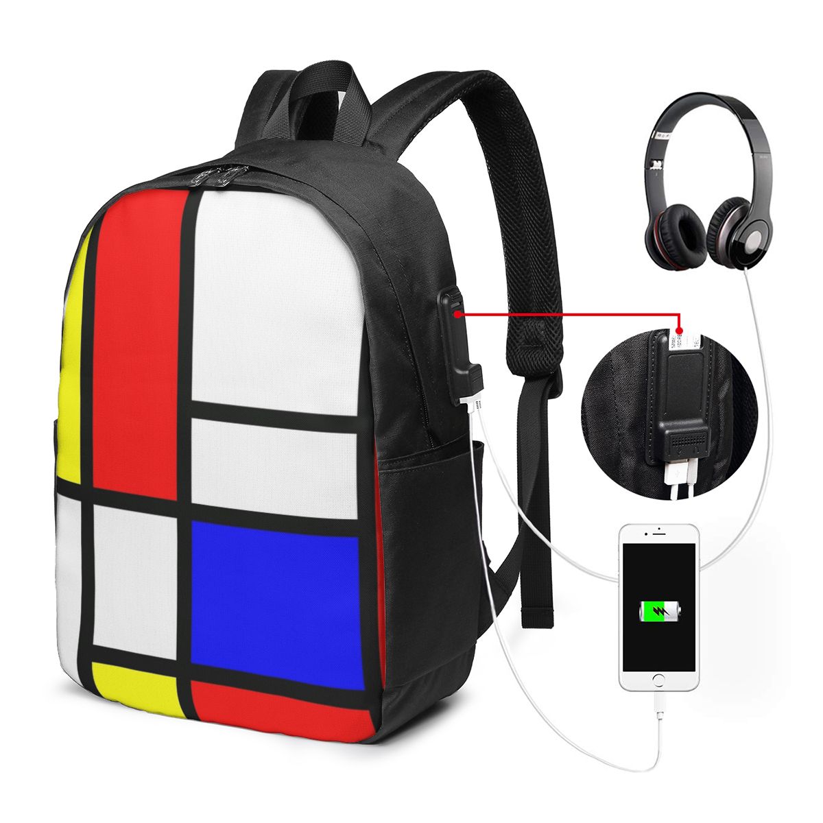 Travel Bags - Zaino Piet Mondrian Composition, borsa da